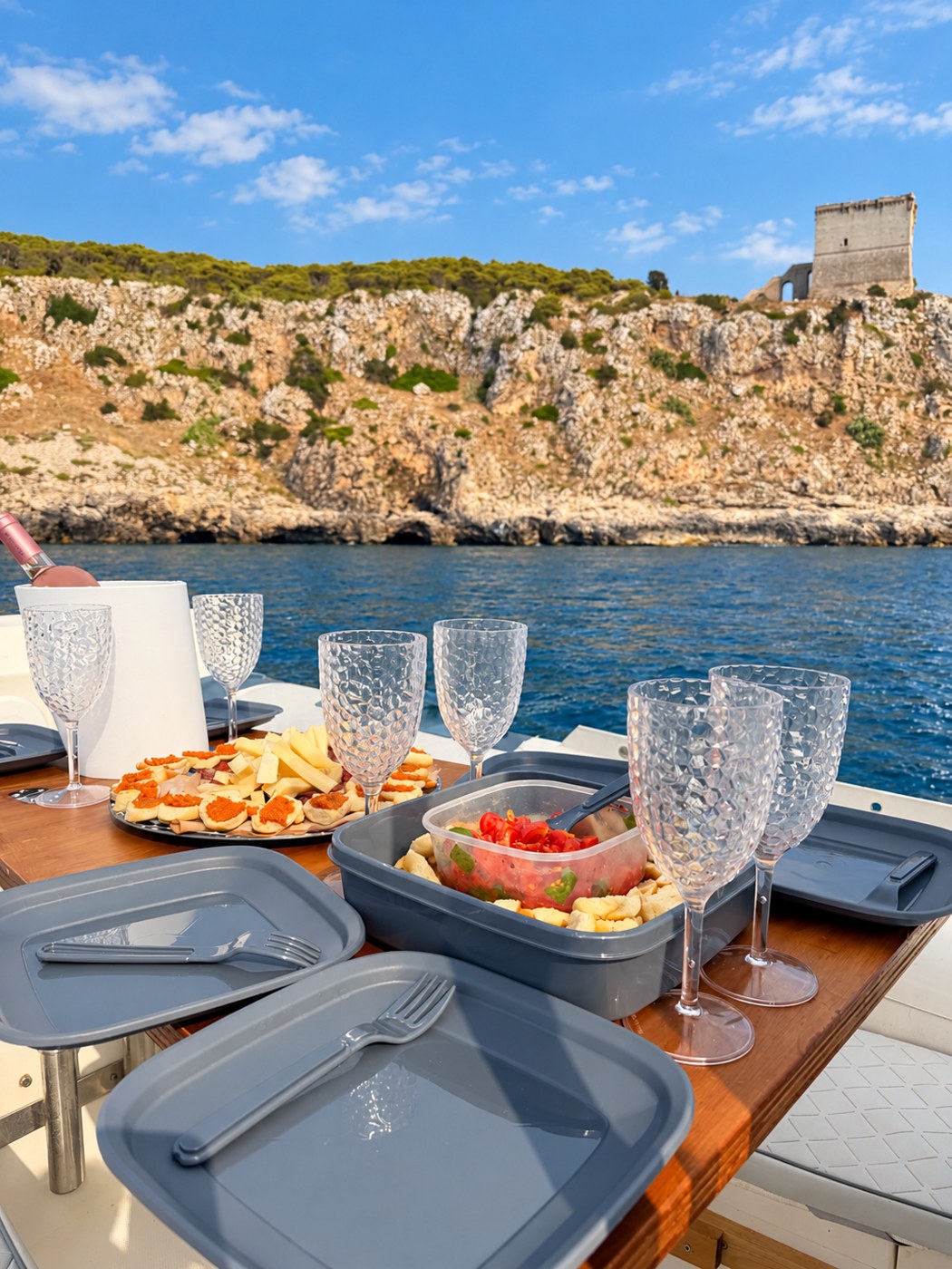 L’aperitivo salentino a bordo, davanti alla costa